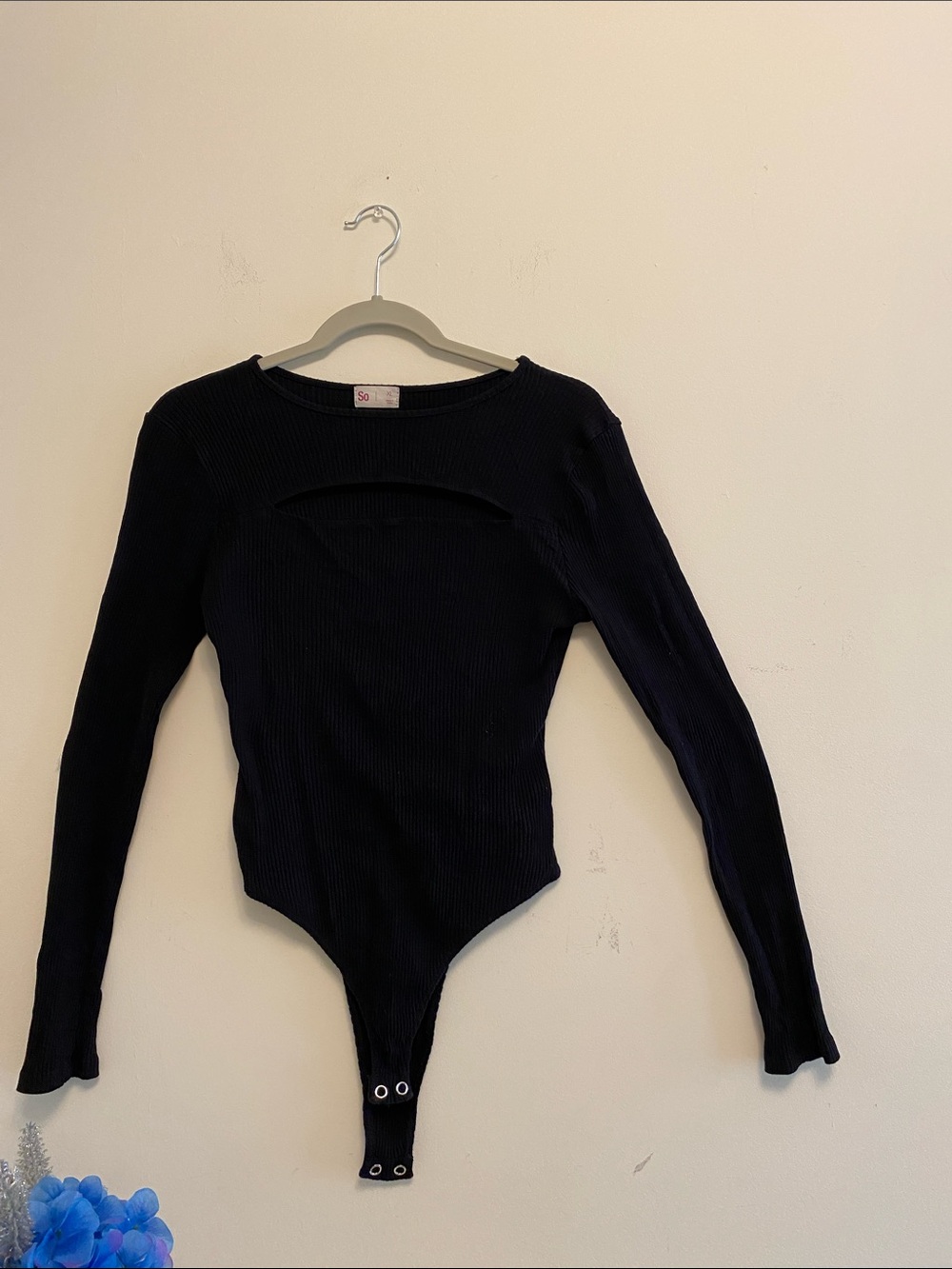 SO Black Ribbed Long Sleeve Top